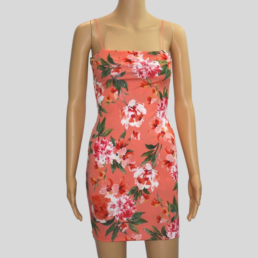 Coral Mini Dress with Floral Design